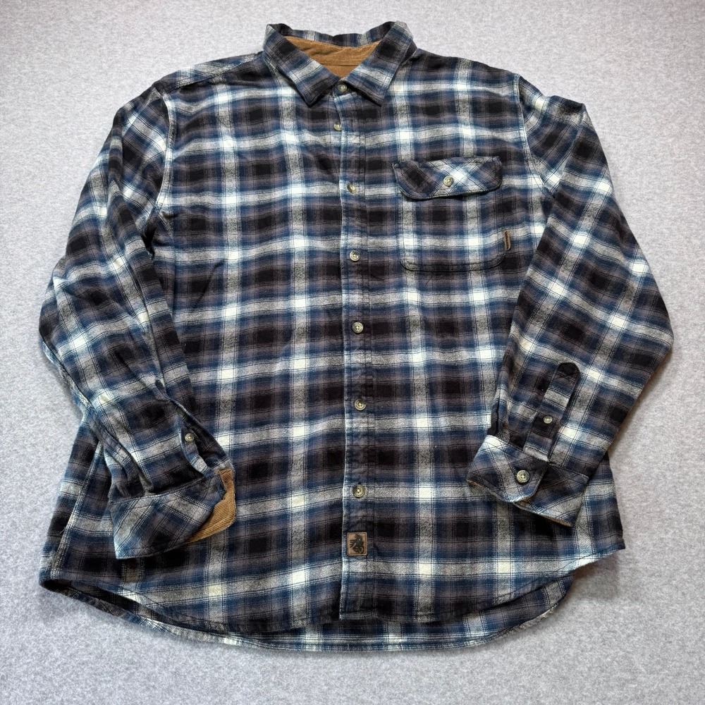 Legendary Whitetails Mens XL Blue Plaid Flannel‎ Shirt Corduroy Trim Cotton L/S